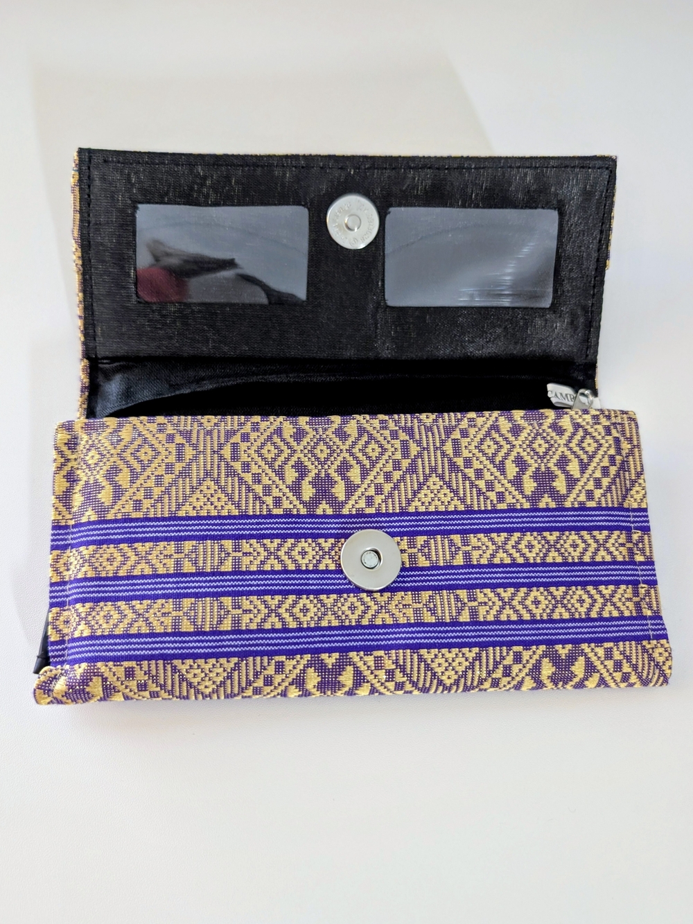 Handwoven Purple and Gold Women's Clutch Wallet